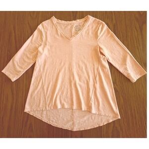 Chico's Ultimate Tee Women 0 Petite (XS) Peach V-Neck 3/4 Sleeve Slub Top EUC 🌼